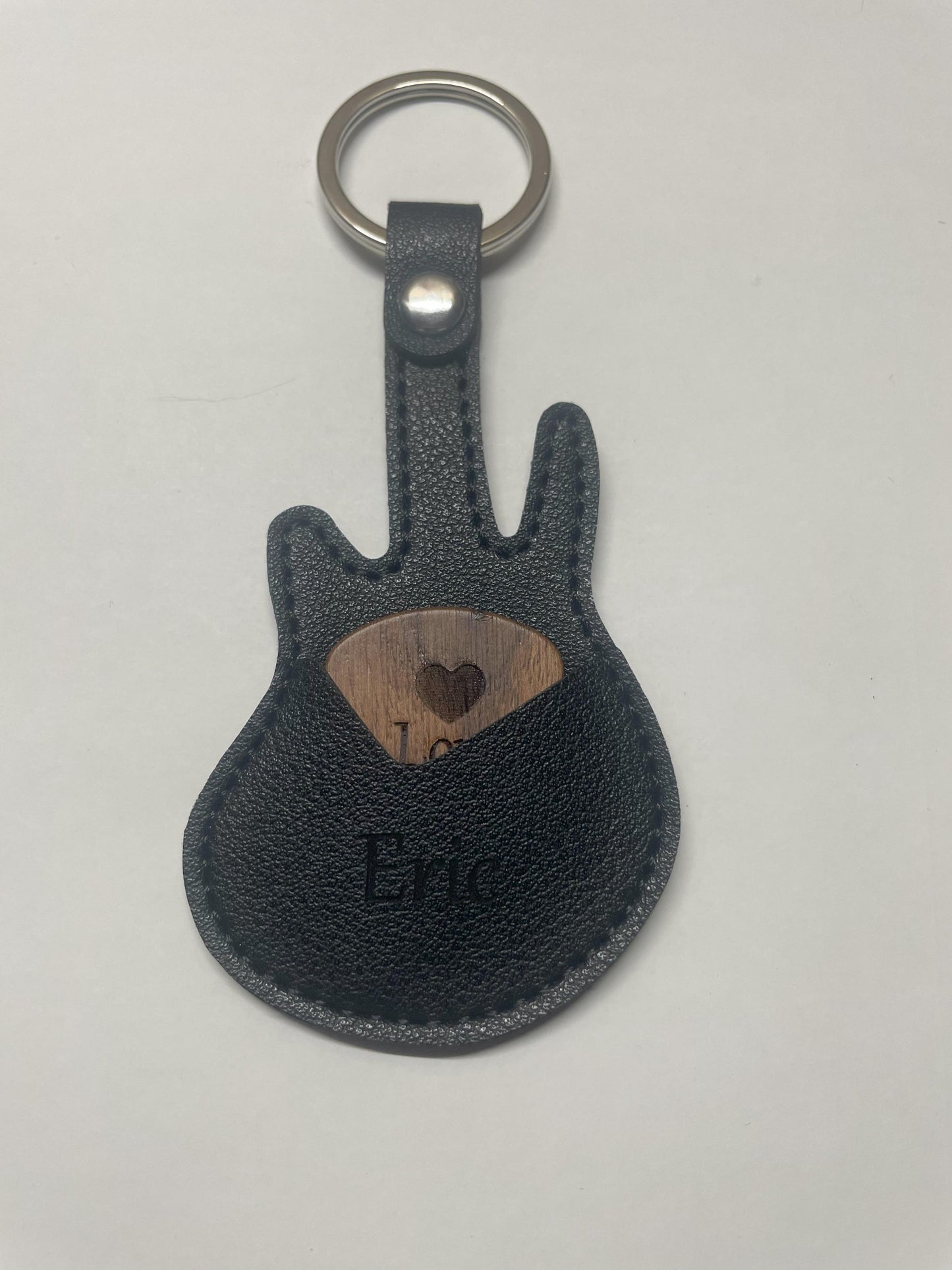 Personalized Guitar-Shaped Keychain Holder with Wooden Pick