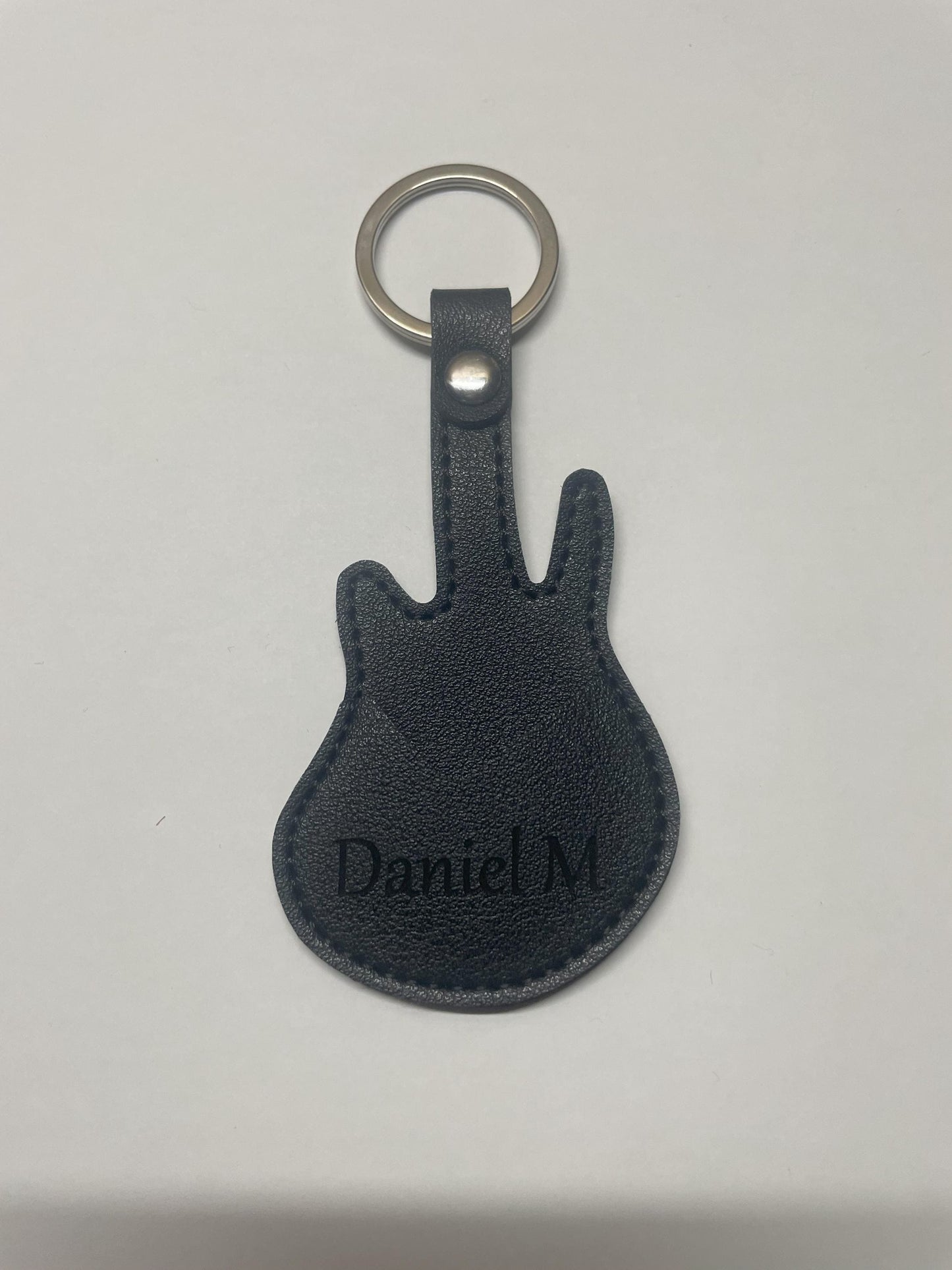 Personalized Guitar-Shaped Keychain Holder with Wooden Pick